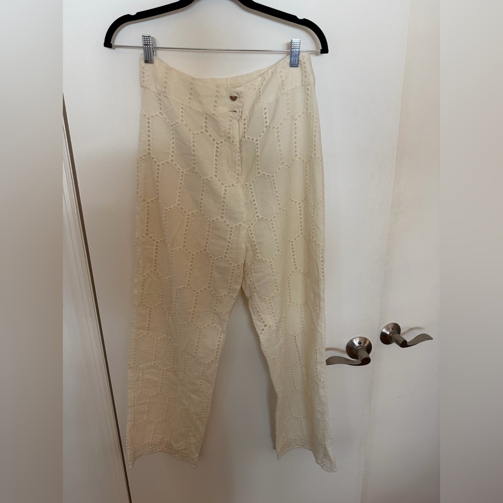 Free People Cream Eyelet Trousers